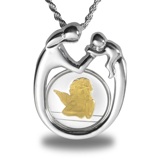 Sterling Silver Mother & Child Angel Gilded Necklace Sterling Silver Mother & Child Angel Gilded Necklace